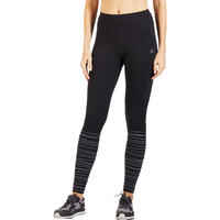 Fit+ 500 Women's Slim-Fit Gym & Pilates Leggings - Black Print with Blue Lines