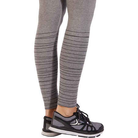 Fit+ 500 Women's Slim-Fit Gym & Pilates Leggings - Heathered Grey / Black Lines