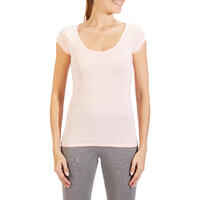 500 Women's Slim-Fit Pilates & Gentle Gym T-Shirt - Light Pink