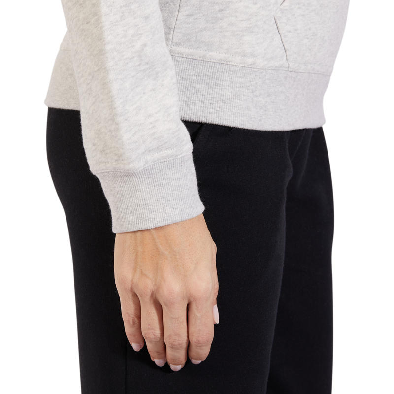 520 Kapusonlu Gym Pilates Sweatshirt U Kadin Acik Gri Baskili Domyos By Decathlon
