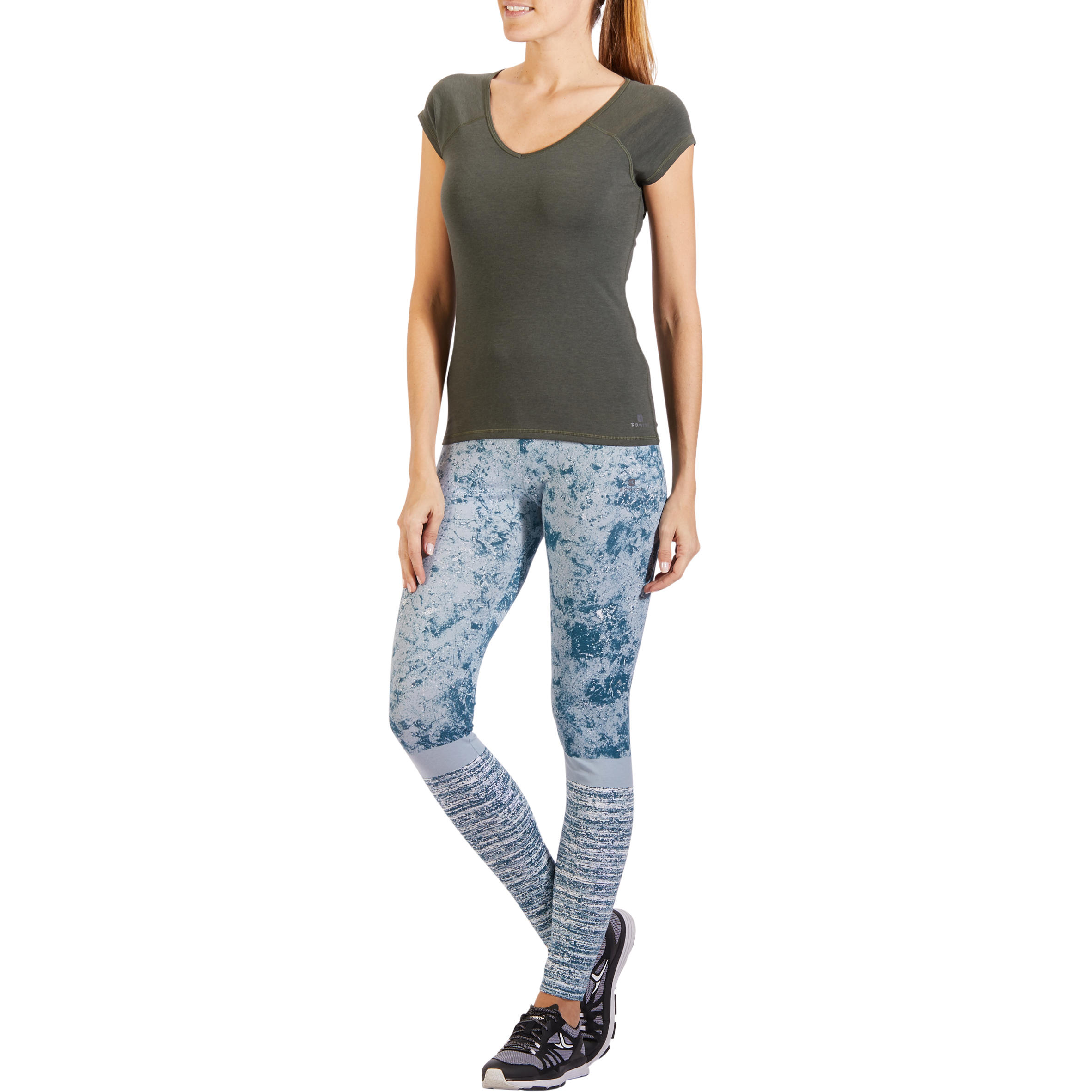 

500 Women's Slim-Fit Short-Sleeved Gym & Pilates T-Shirt - Khaki