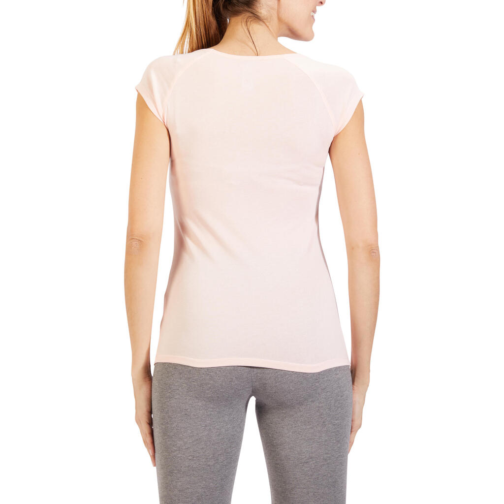 Women's Slim-Fit Gentle Gym & Pilates T-Shirt 500 - Pink