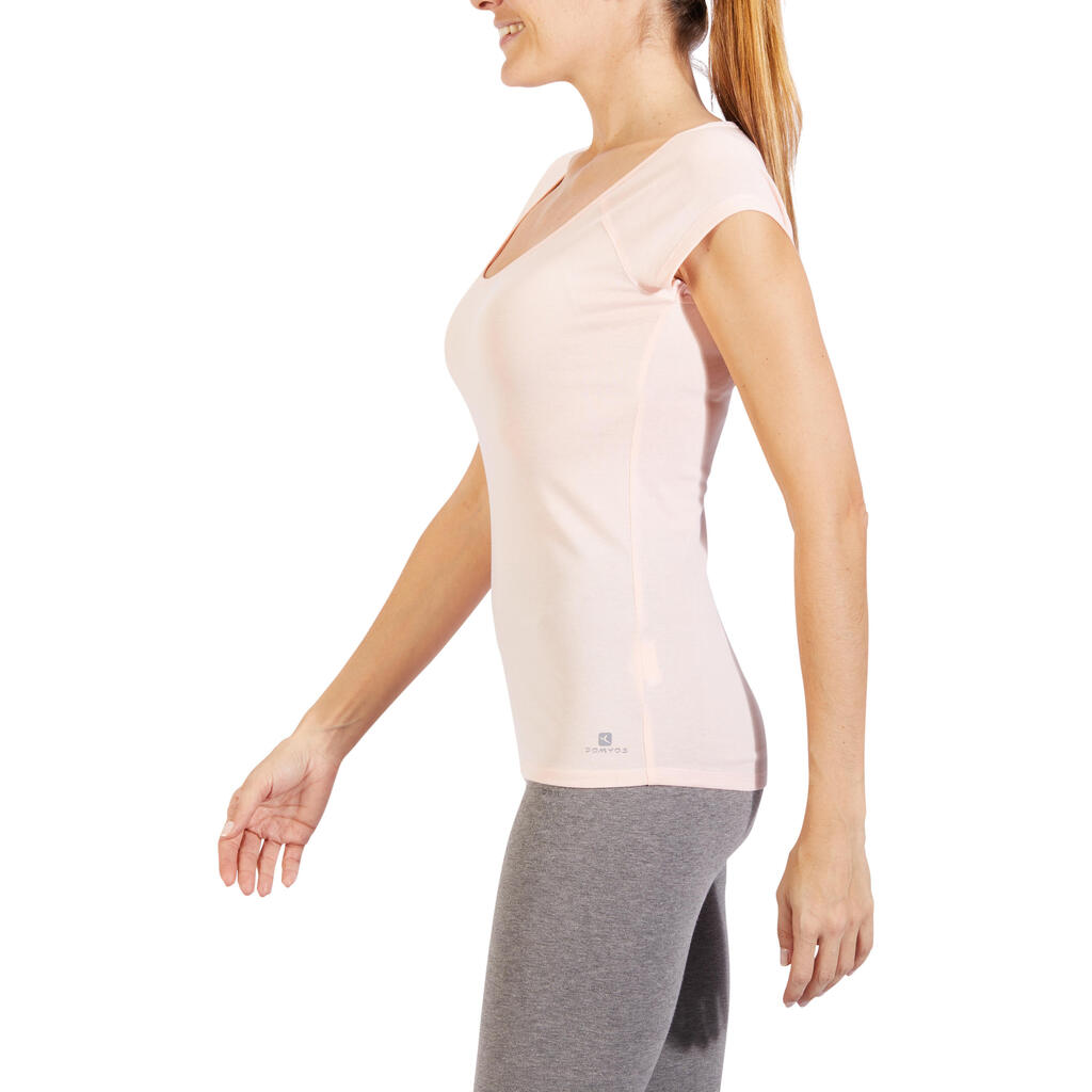 Women's Slim-Fit Gentle Gym & Pilates T-Shirt 500 - Pink
