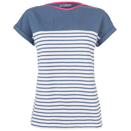 T-Shirt Manches courtes - marinière de voile Sailing 100 Femme Bleu gris
