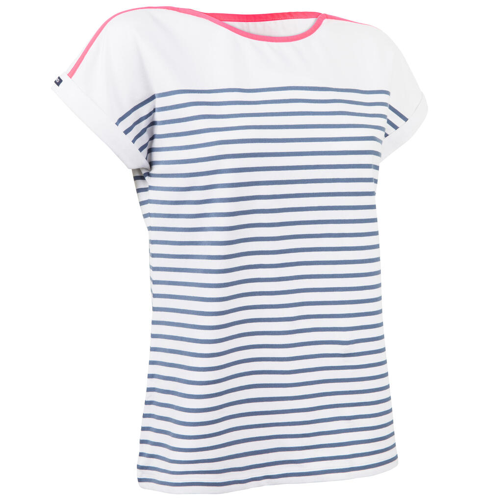 Segelshirt kurzarm Damen 100 weiss/rosa