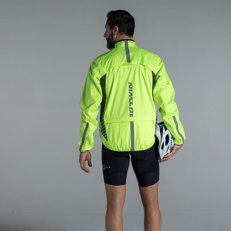 500 Road Cycling Rain Jacket Neon Yellow Decathlon