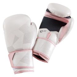 gants de boxe 300 blanc/rose , gants d'entraînement débutant homme ou femme