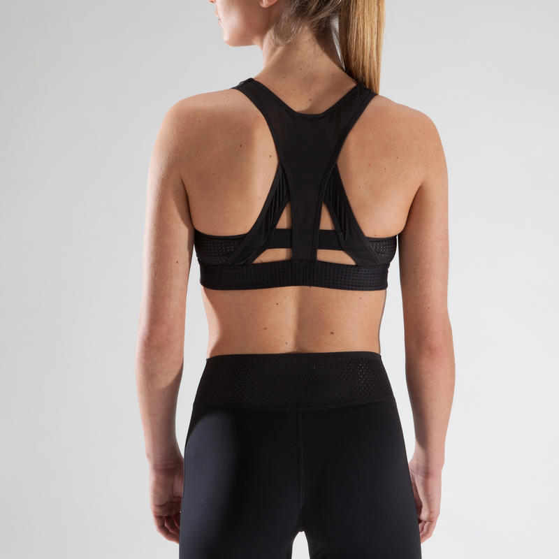 900 Women S Cardio Fitness Sports Bra Black Domyos By Decathlon