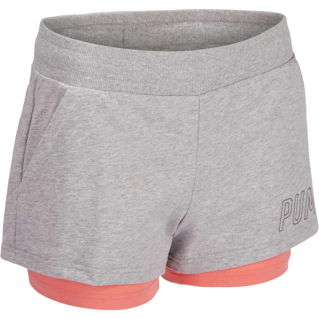 2-in-1-Sporthose kurz Gym & Pilates Damen grau