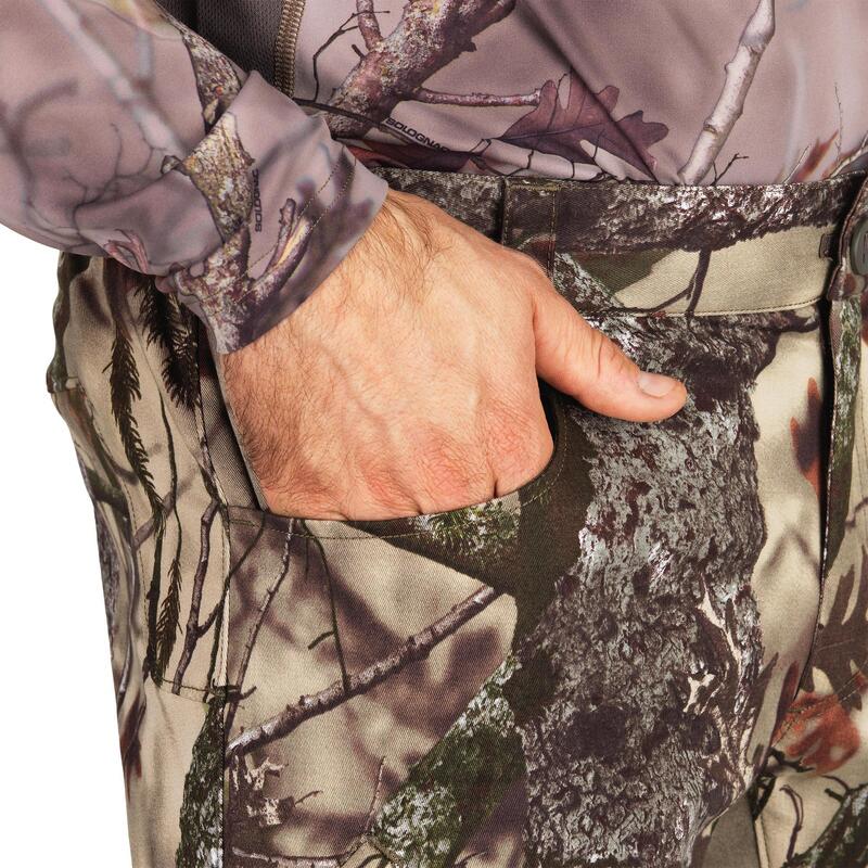 Pantalon chasse 500 Silencieux Respirant Stretch CAMOUFLAGE FORET