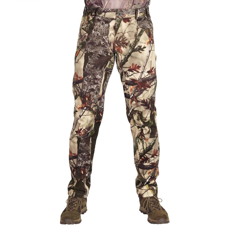 Pantalon chasse 500 Silencieux Respirant Stretch CAMOUFLAGE FORET