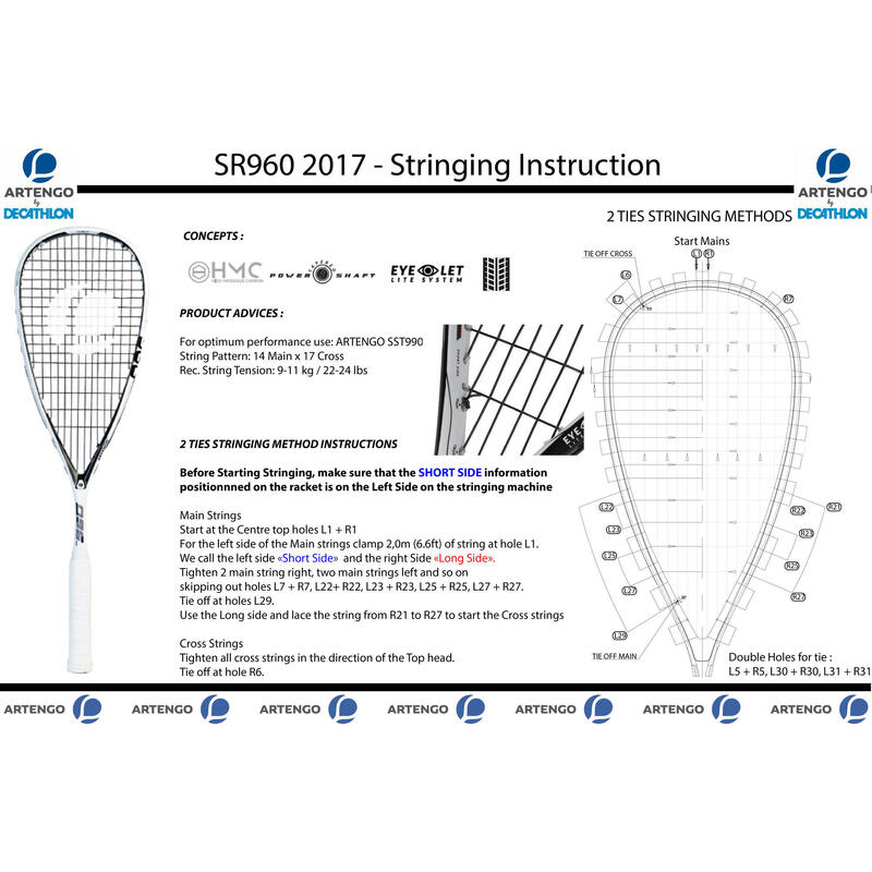 Kit racchetta squash SR 960 e fodero 3 racchette