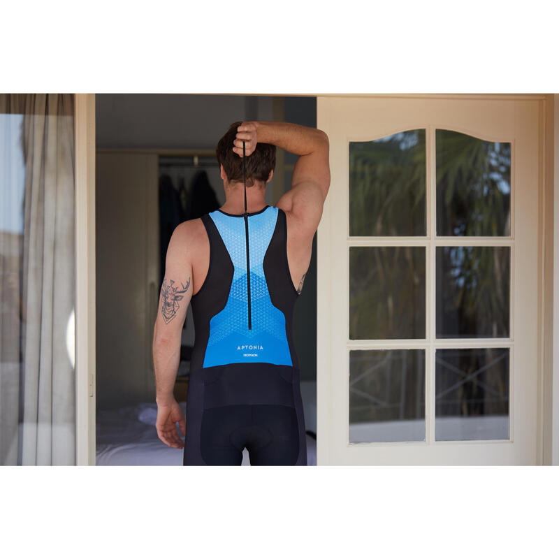 Body triathlon SD uomo nero-azzurro smanicato zip sul retro triathlon