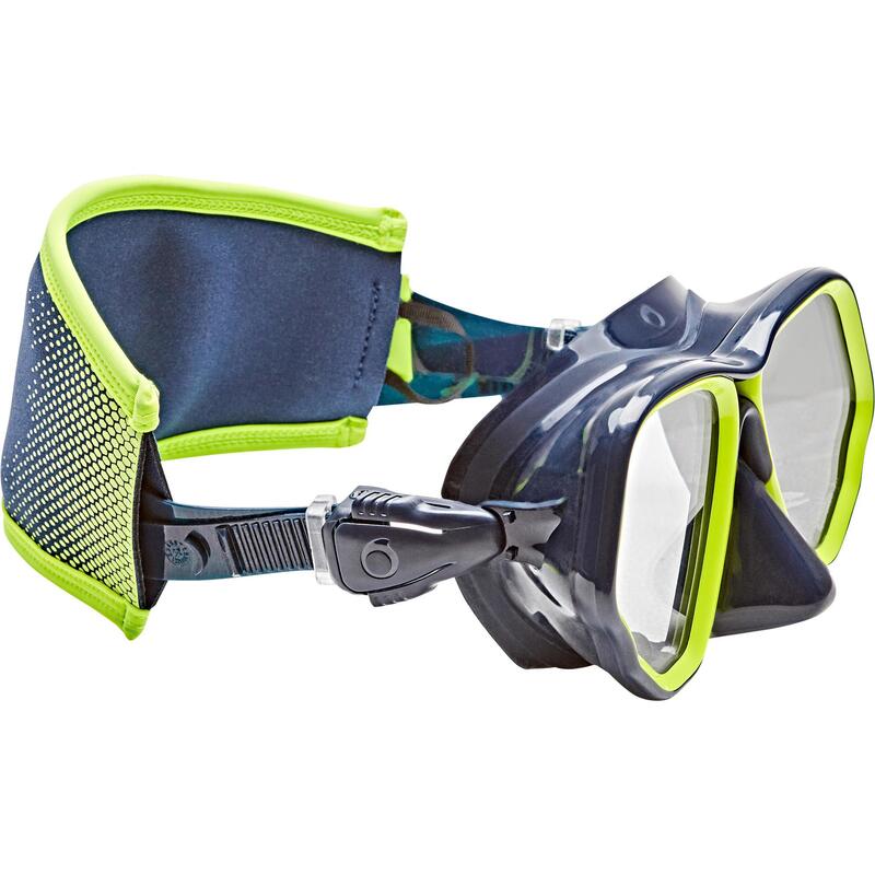Neopreen bandhoes voor duikbril blauw/fluogeel