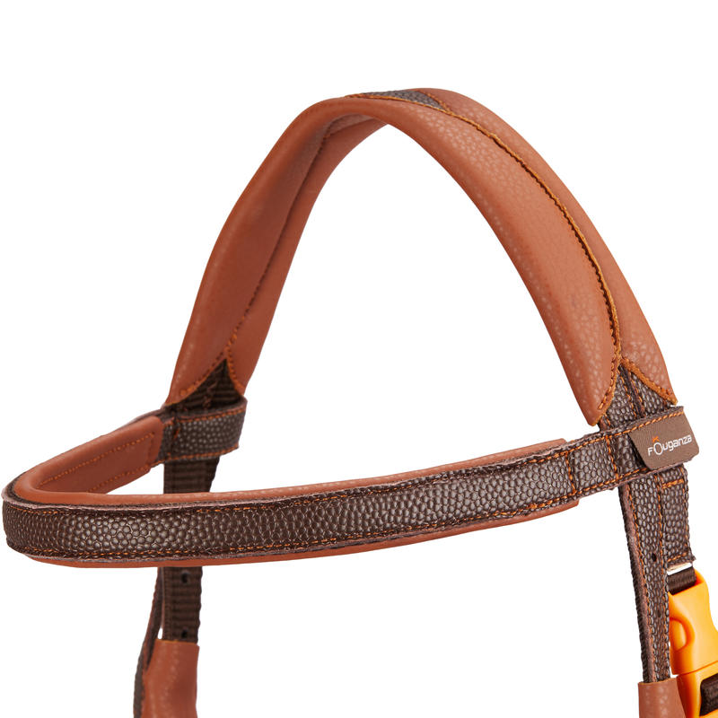 Beginner Horse & Pony Synthetic Bridle With French Noseband & Reins 100