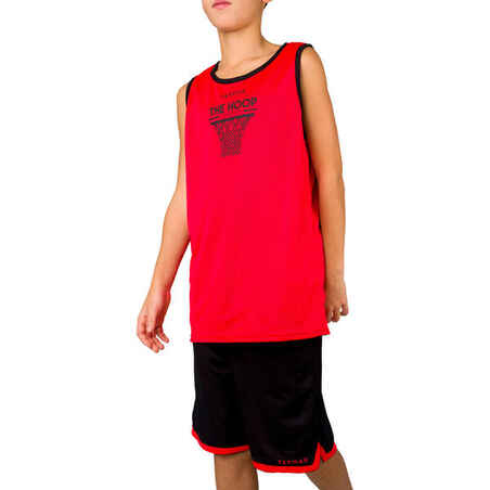 Boys'/Girls' Intermediate Reversible Basketball Tank Top - Red/Black Hoop