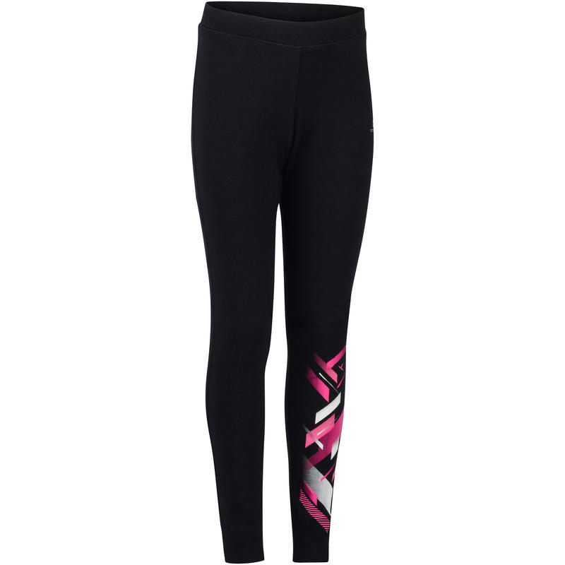 500 Girls' Printed Gym Leggings - Black 500 Girls' Printed Gym Leggings - Black