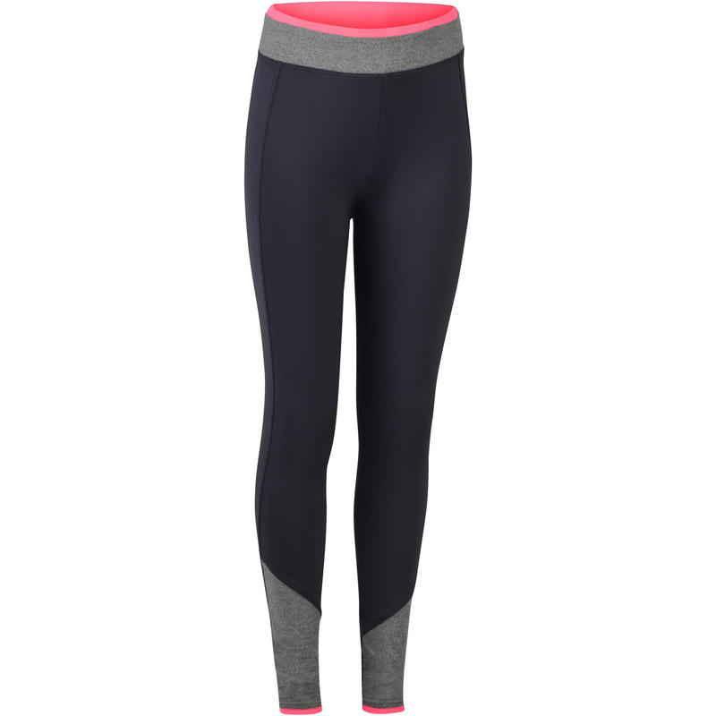 S500 Girls' Gym Leggings - Grey/Pink S500 Girls' Gym Leggings - Grey/Pink