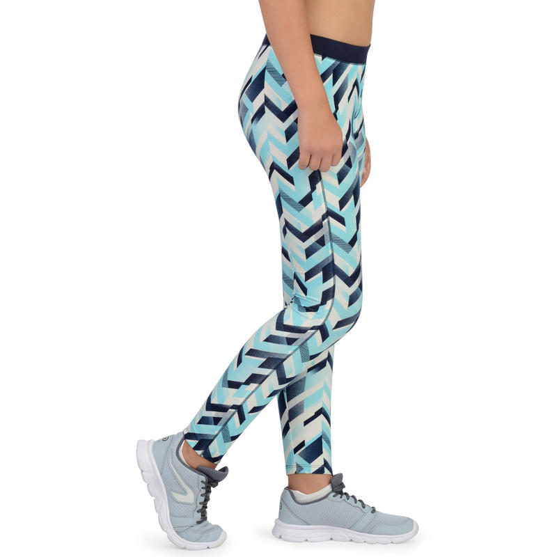 500 Gym Tayt Cocuk Mavi Baskili Domyos By Decathlon