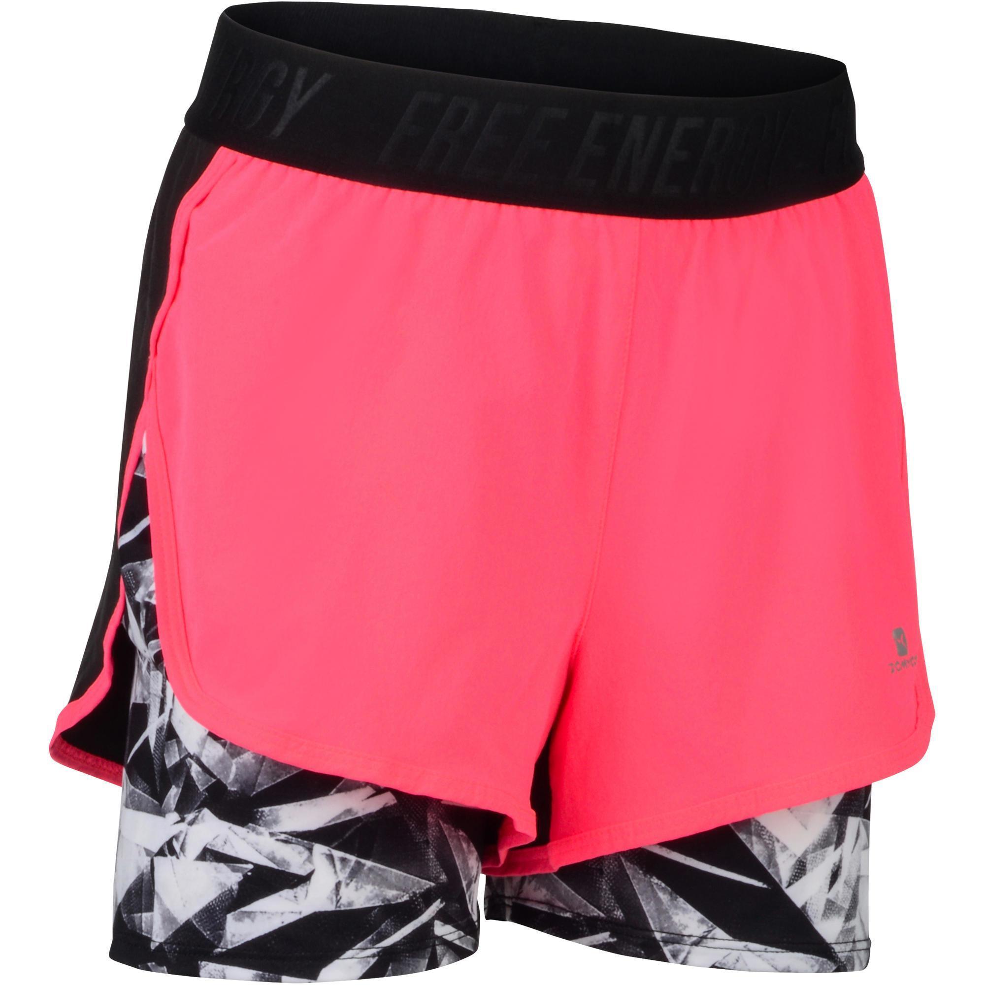 W900 Girls' Gym Shorts - Black/Pink 