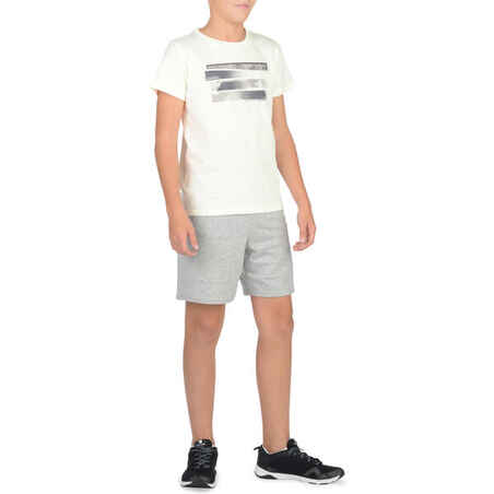 100 Boys' Short-Sleeved Gym T-Shirt - White Print