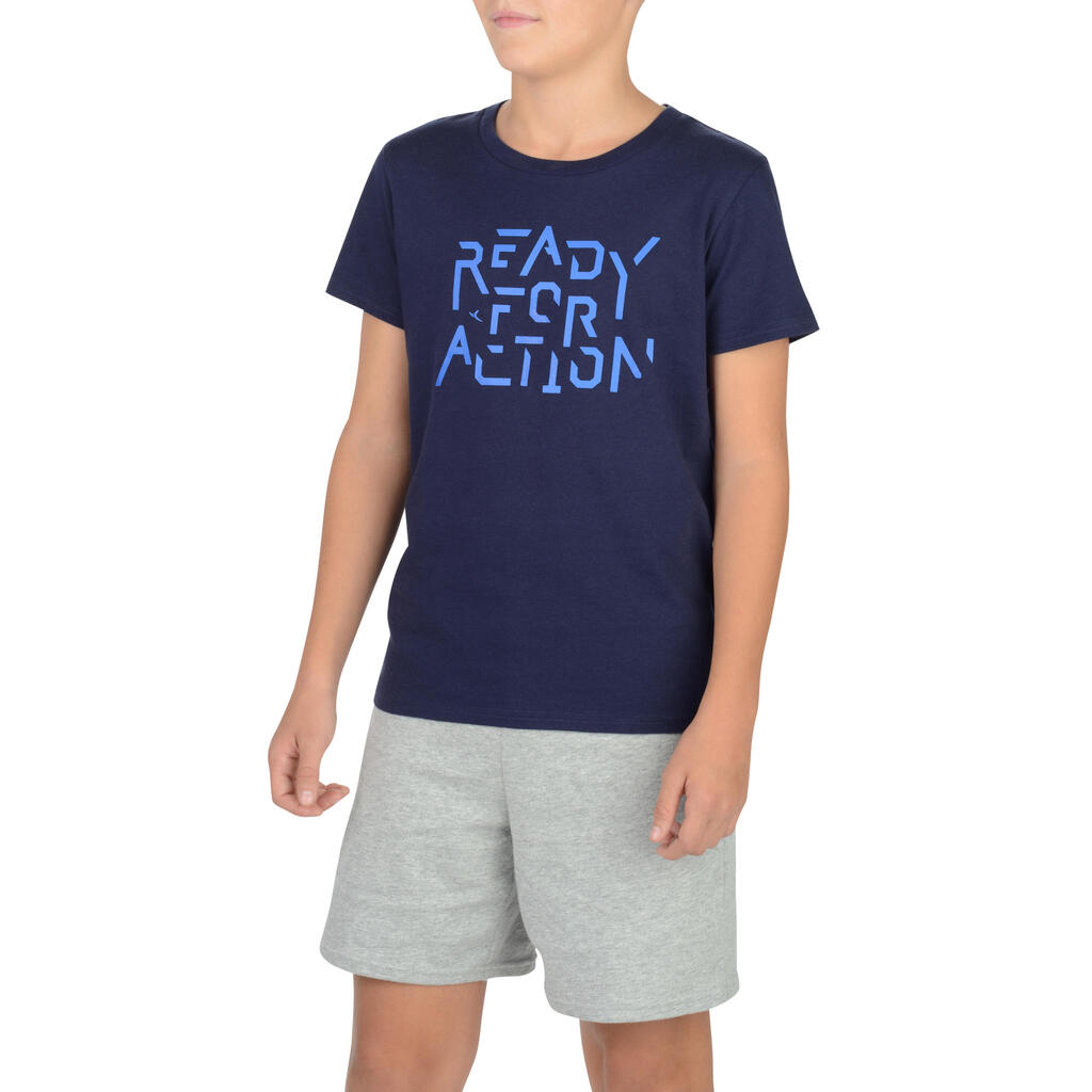 T-Shirt 100 Gym Kinder blau mit Print 