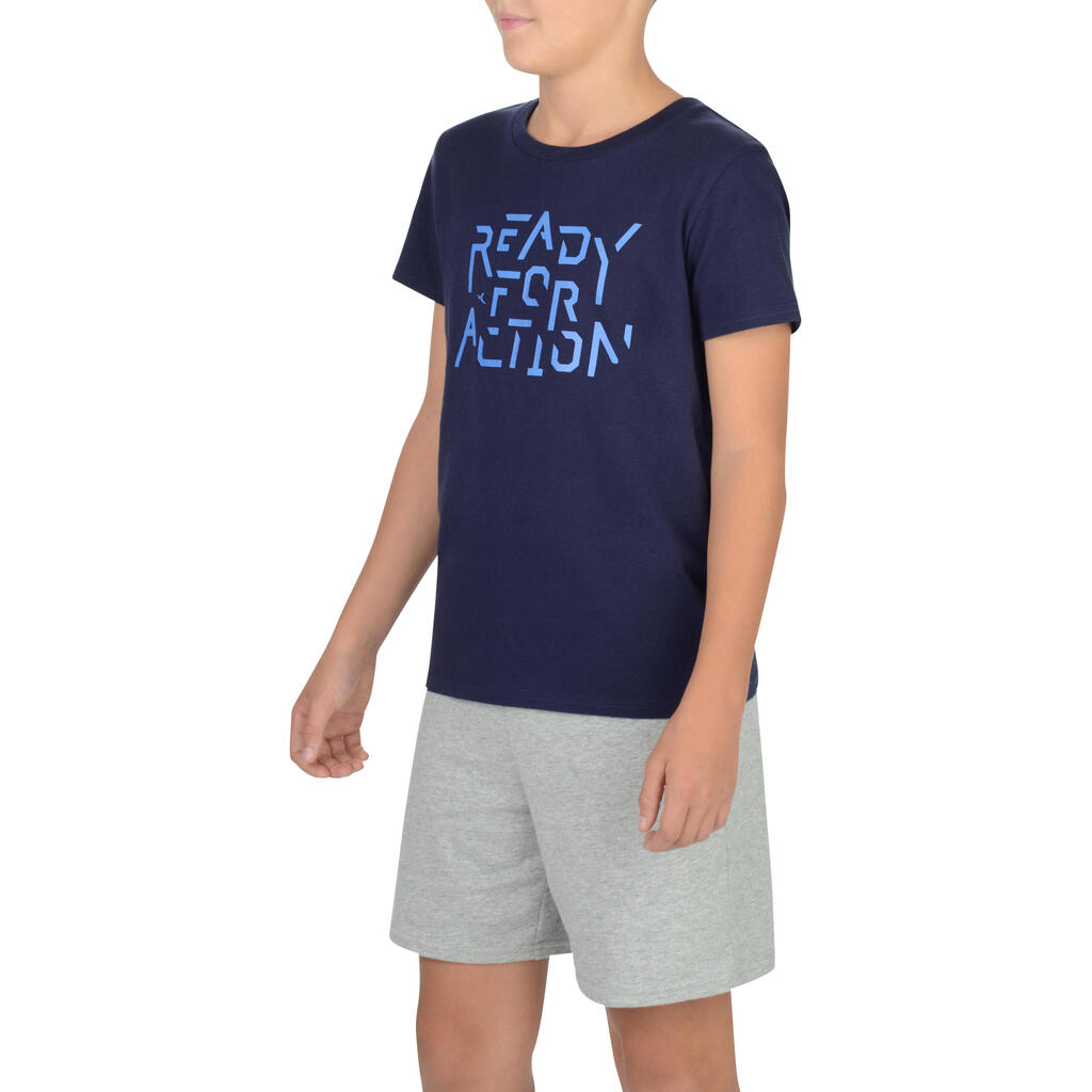 T-Shirt 100 Gym Kinder blau mit Print 