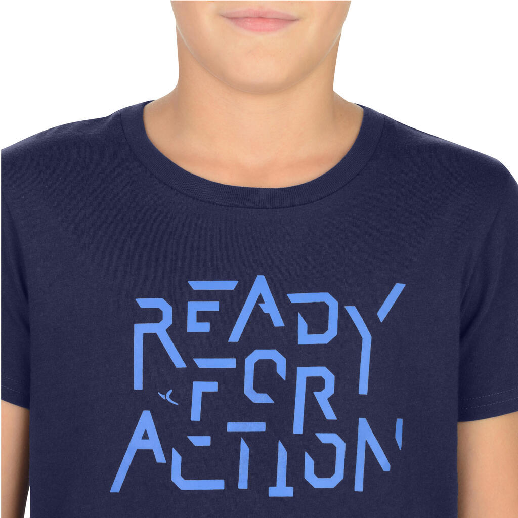 T-Shirt 100 Gym Kinder blau mit Print 