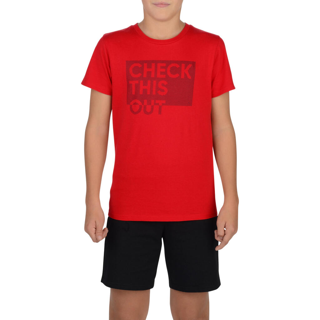 T-Shirt 100 Gym Kinder blau mit Print 