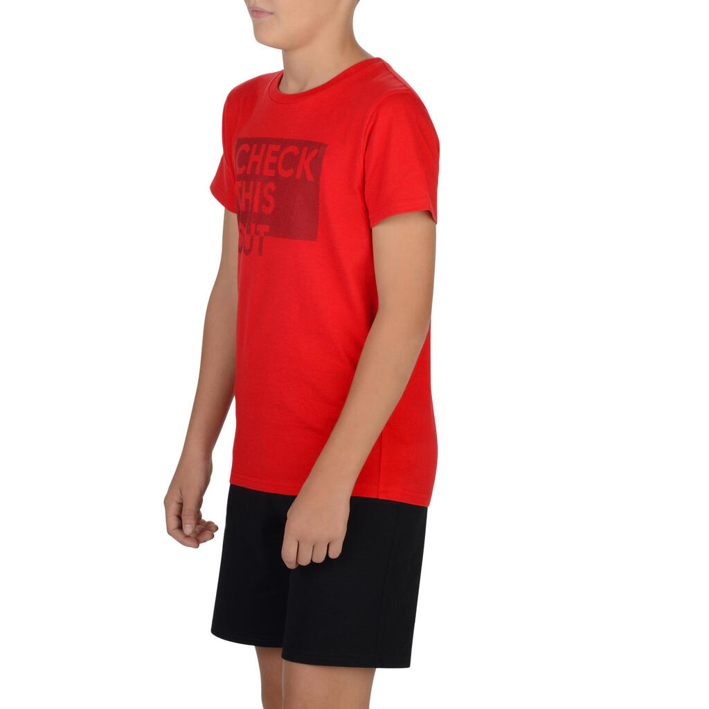 T-Shirt 100 Gym Kinder blau mit Print 