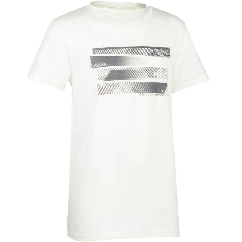 100 Boys' Short-Sleeved Gym T-Shirt - White Print