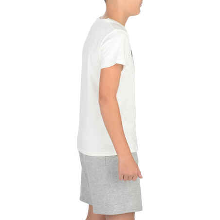 100 Boys' Short-Sleeved Gym T-Shirt - White Print