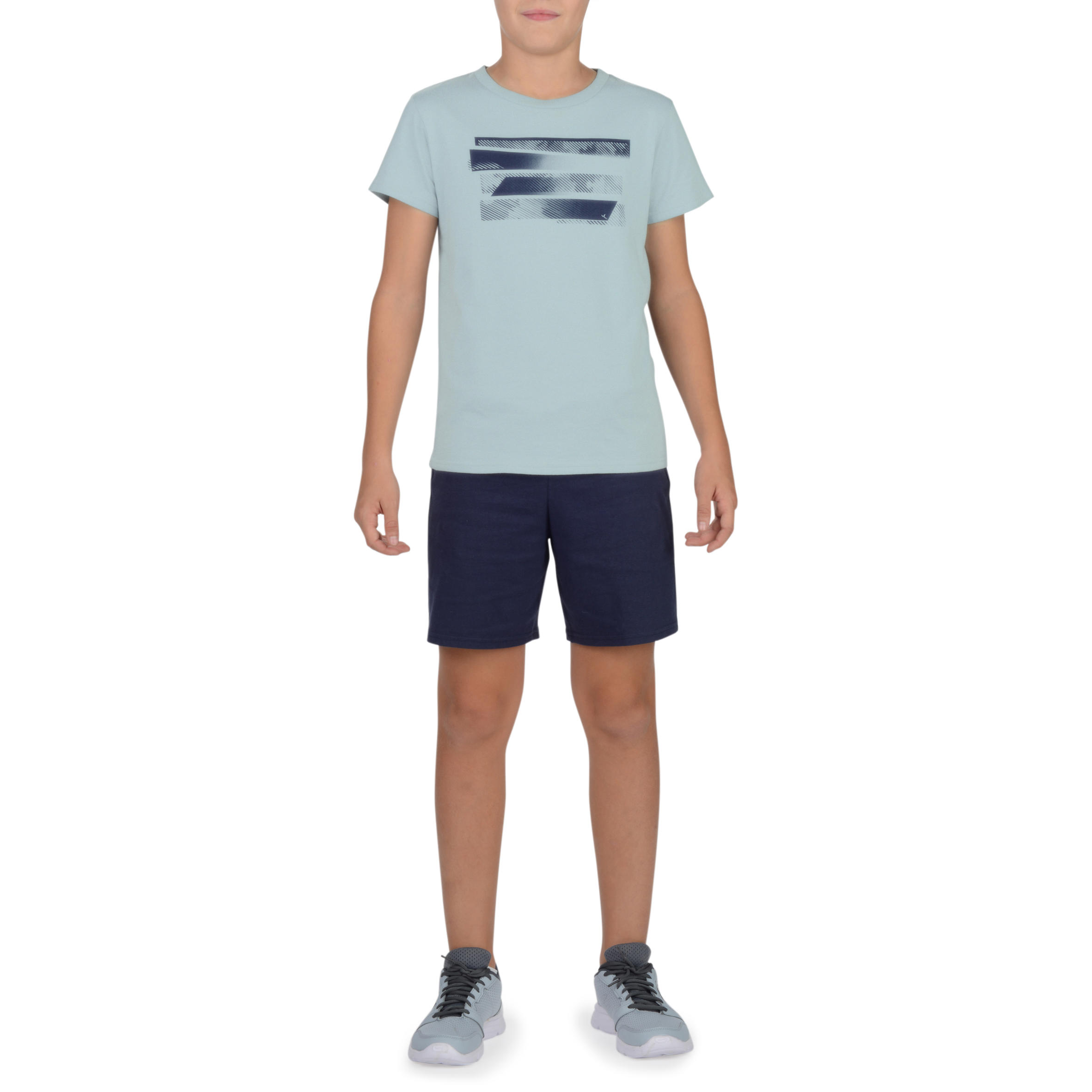 Playera 100 manga corta gimnasia niño estampado gris
