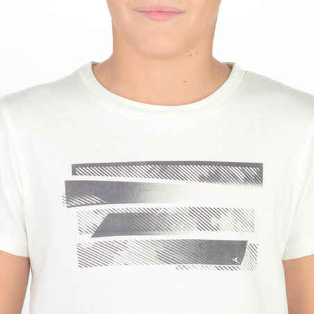 100 Boys' Short-Sleeved Gym T-Shirt - White Print