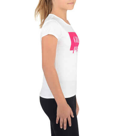 100 Girls' Short-Sleeved Gym T-Shirt - White Print