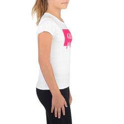 T-Shirt 100 MC Gym Fille imprimé blanc rose