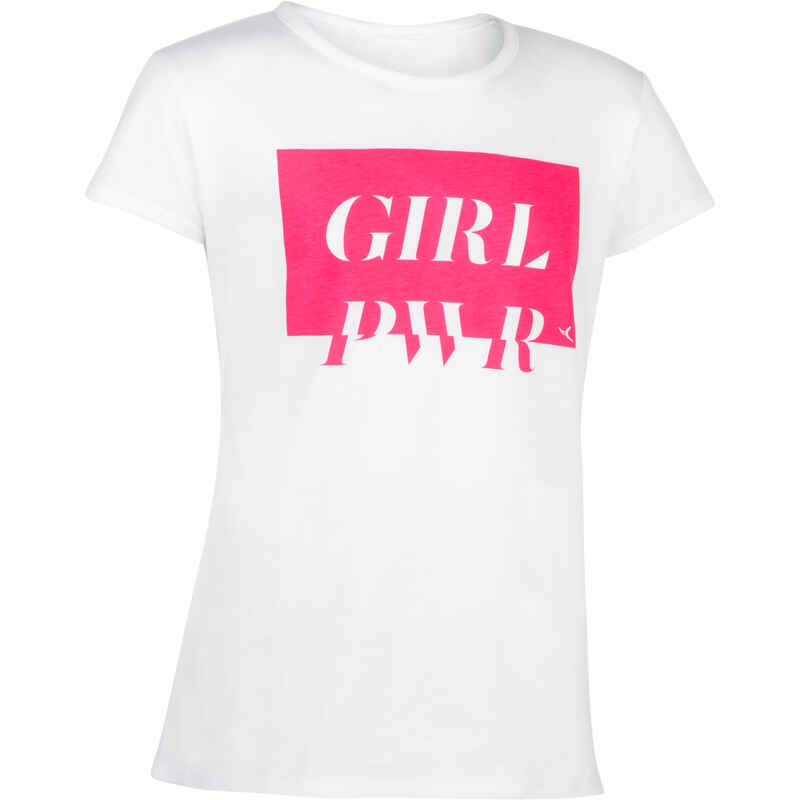 100 Girls' Short-Sleeved Gym T-Shirt - White Print