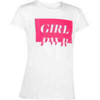 100 Girls' Short-Sleeved Gym T-Shirt - White Print