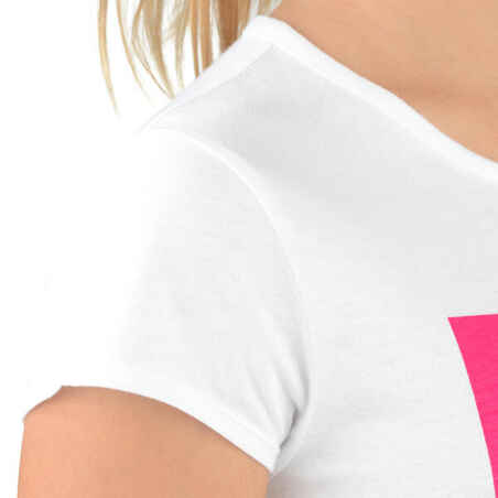 100 Girls' Short-Sleeved Gym T-Shirt - White Print