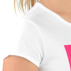 T-Shirt 100 MC Gym Fille imprimé blanc rose