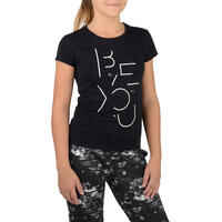 100 Girls' Short-Sleeved Gym T-Shirt - Black Print