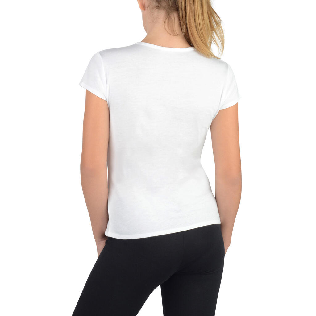 T-Shirt 100 MC Gym Fille imprimé blanc rose