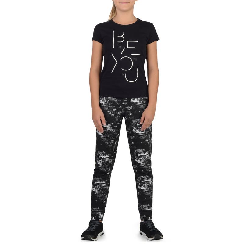 T Shirt 100 Mc Gym Fille Imprime Noir Blanc Domyos By Decathlon T Shirt 100 Mc Gym Fille Imprime Noir Blanc Domyos By Decathlon