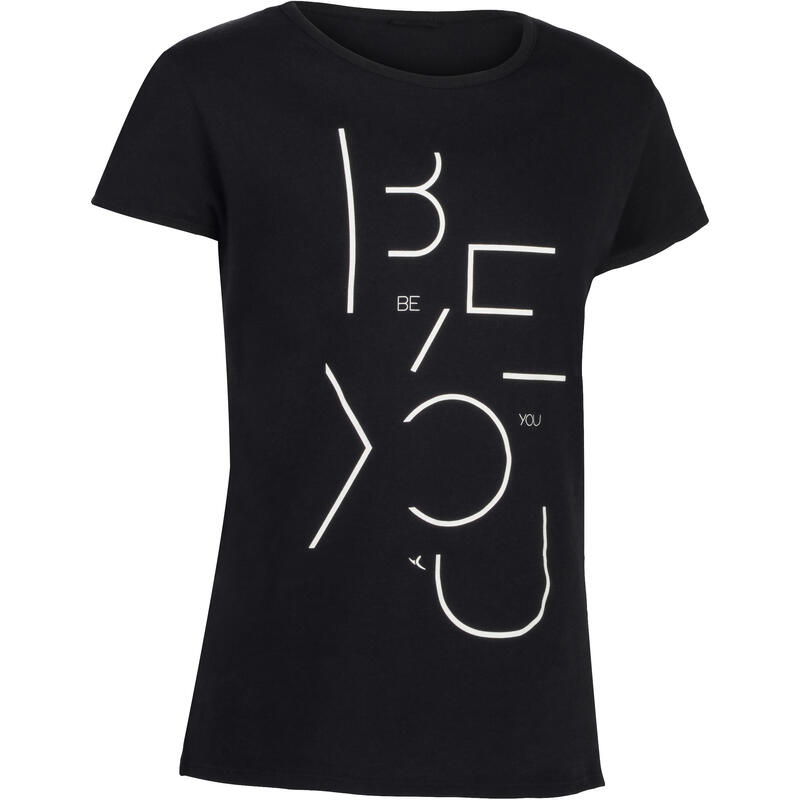 Tee-shirt 100 MC gym fille imprimé noir blanc Tee-shirt 100 MC gym fille imprimé noir blanc