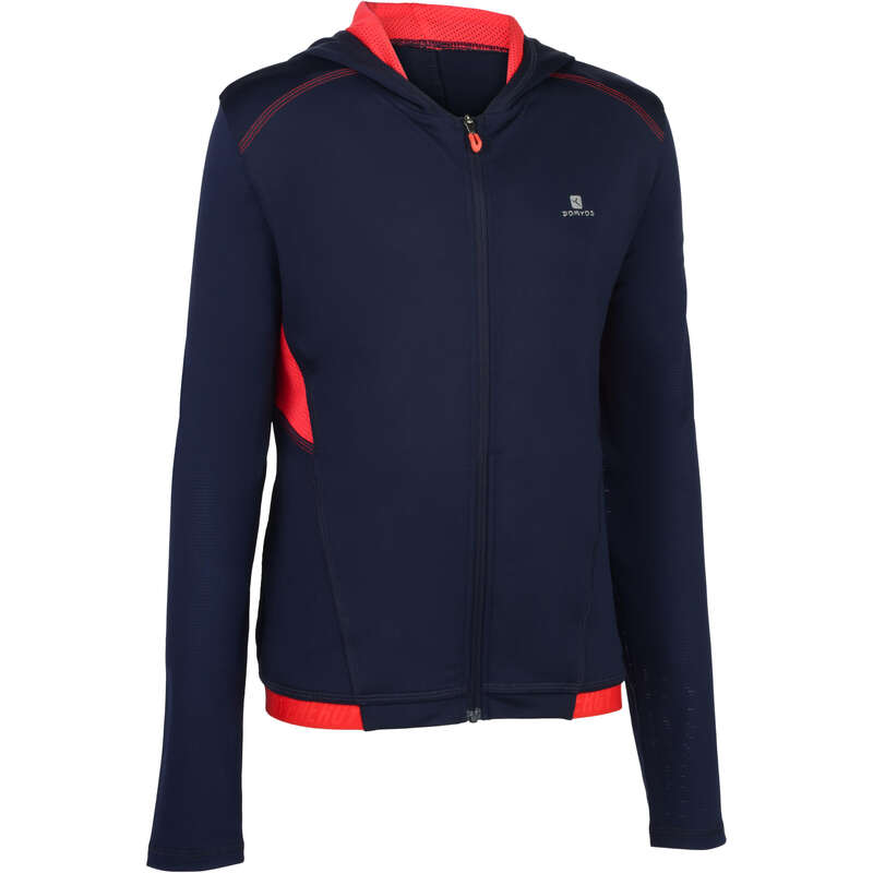 DOMYOS S900 Boys' Gym Hooded Jacket Navy/Red Decathlon
