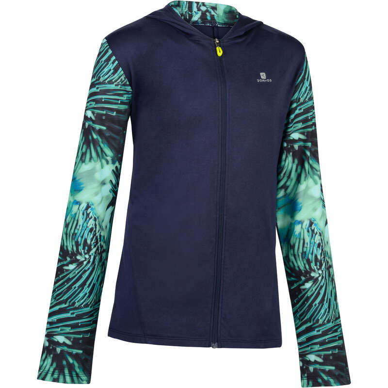 DOMYOS S900 Girls' Hooded Gym Jacket Blue Print Decathlon