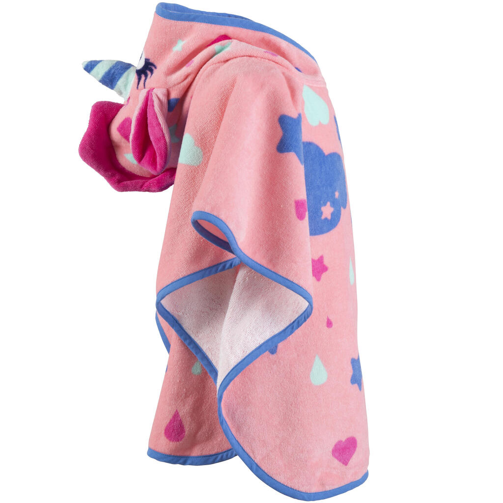 Baby Poncho with Hood pink unicorn print