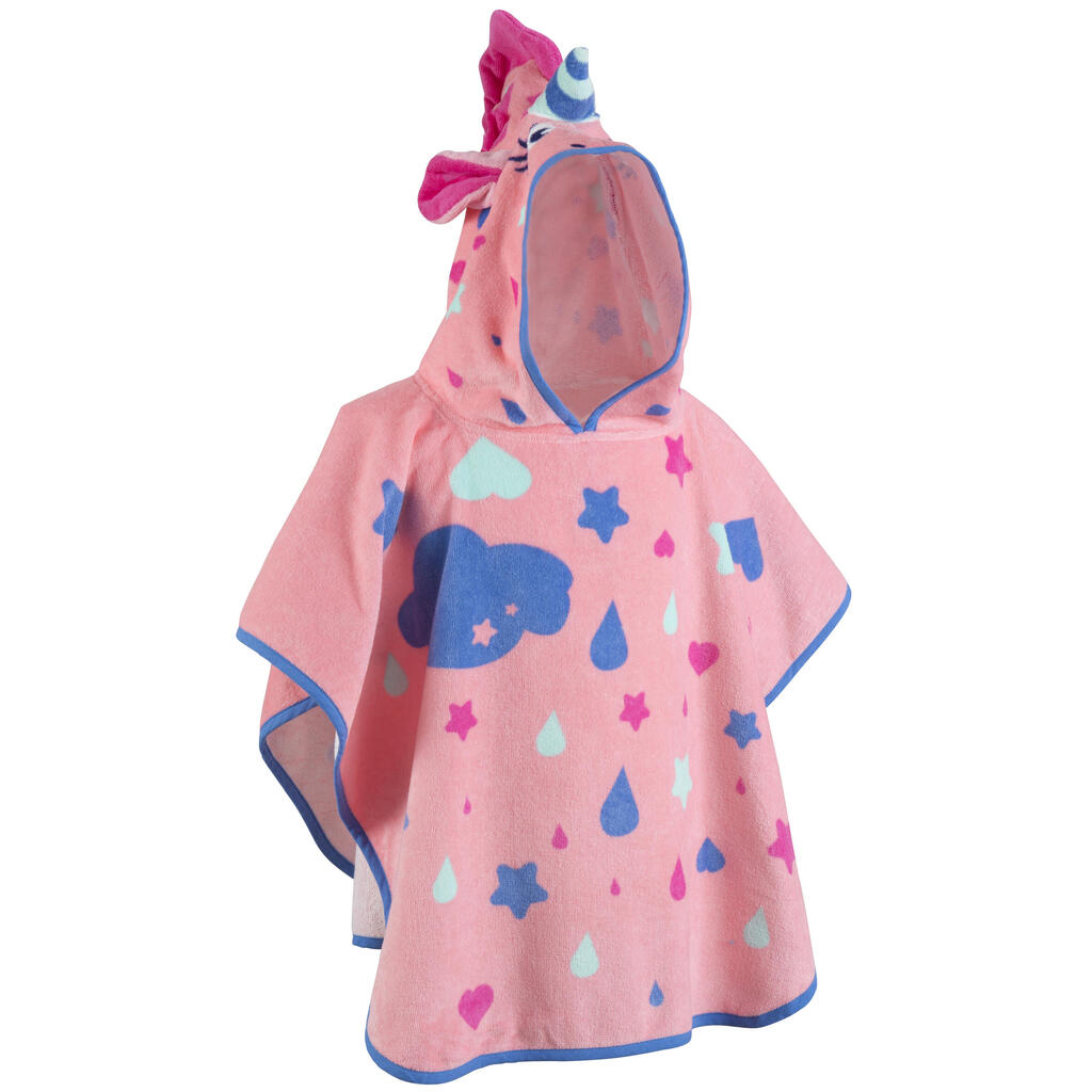 Poncho bébé avec capuche rose imprimé Licorne