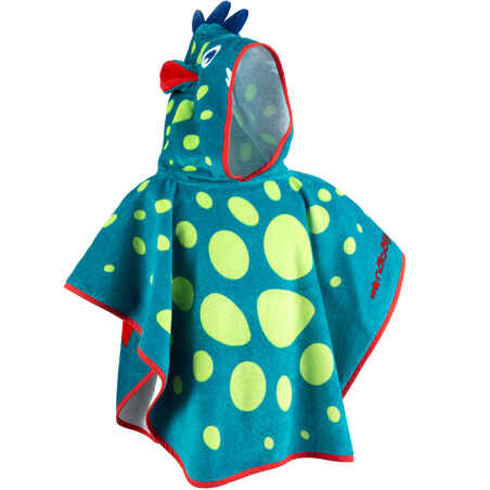 Poncho bébé avec capuche bleu vert imprimé DRAGON