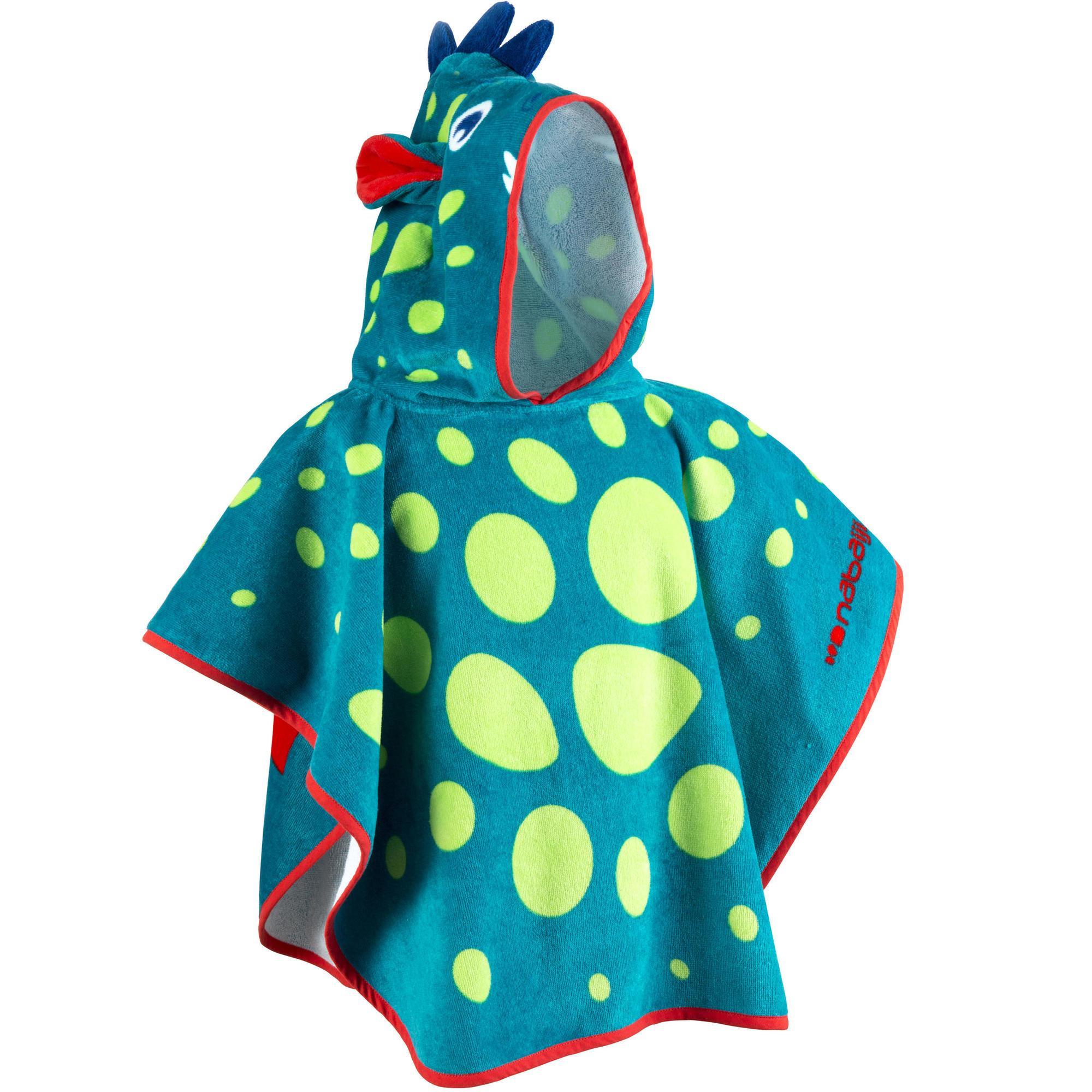 Baby Poncho With Hood Blue And Green Dragon Print Nabaiji Decathlon